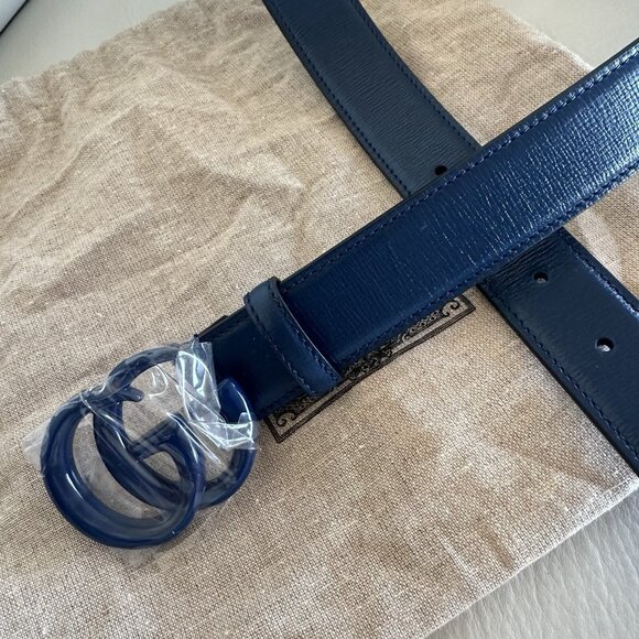 NEW GUCCI BLUE MARMONT BELT GG SIZE 80 Cm 32 In 100% Authentic - Picture 5 of 6